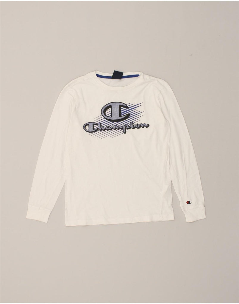 CHAMPION Boys Graphic Top Long Sleeve 11-12 Years Large White Cotton | Vintage Champion | Thrift | Second-Hand Champion | Used Clothing | Messina Hembry 