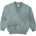 ANGELO LITRICO Mens V-Neck Jumper Sweater IT 48/50 Medium Blue Geometric Vintage Angelo Litrico and Second-Hand Angelo Litrico from Messina Hembry 