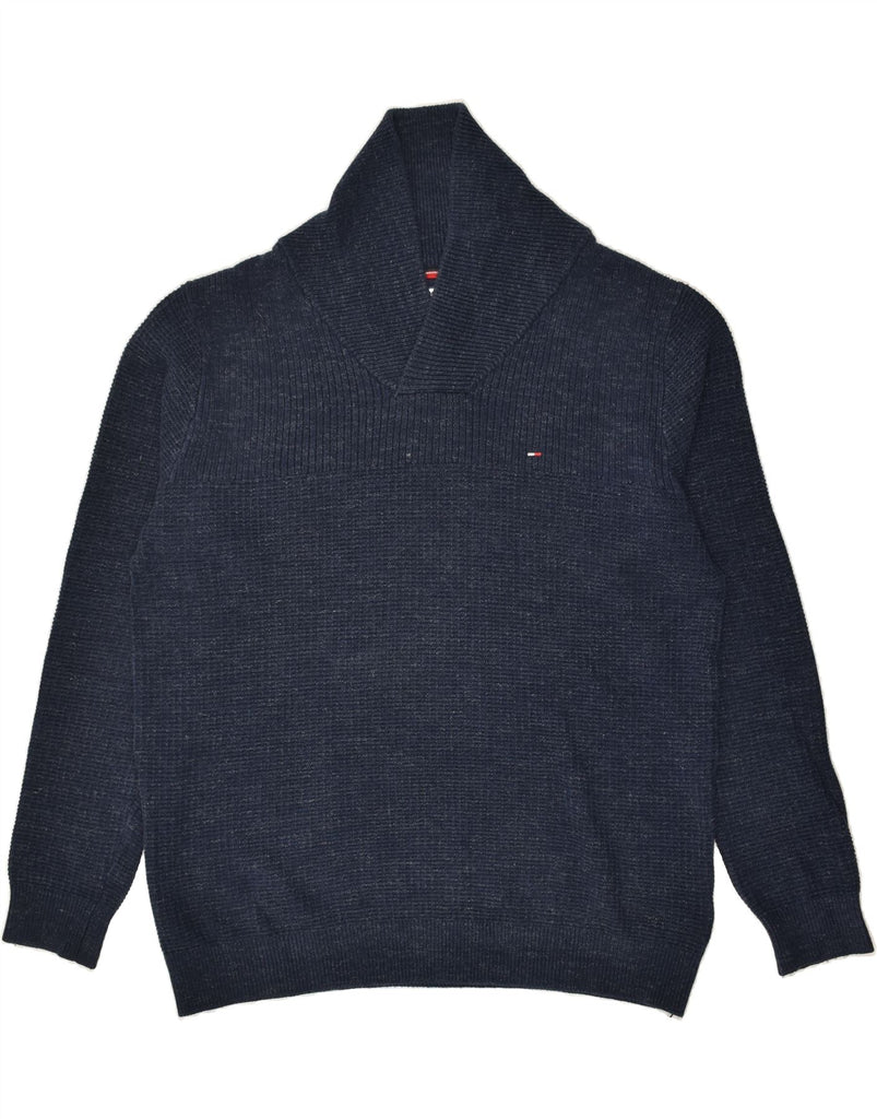 TOMMY HILFIGER Mens Shawl Neck Jumper Sweater 2XL Navy Blue Cotton | Vintage Tommy Hilfiger | Thrift | Second-Hand Tommy Hilfiger | Used Clothing | Messina Hembry 