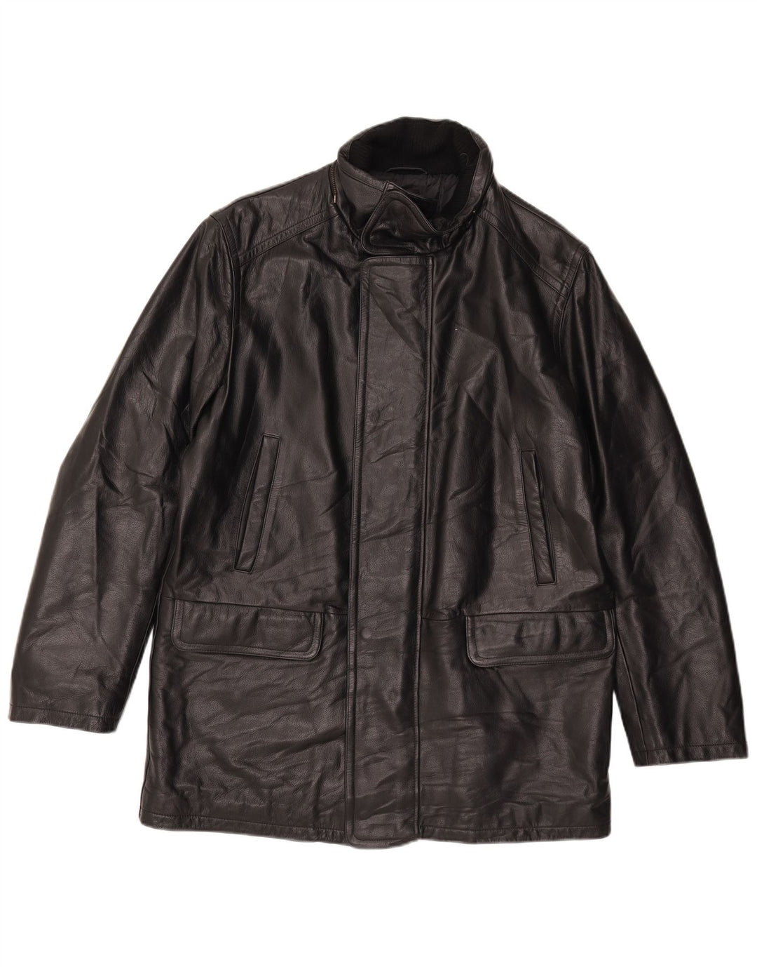 Conbipel Mens Leather Coat IT 52 Large Black Leather