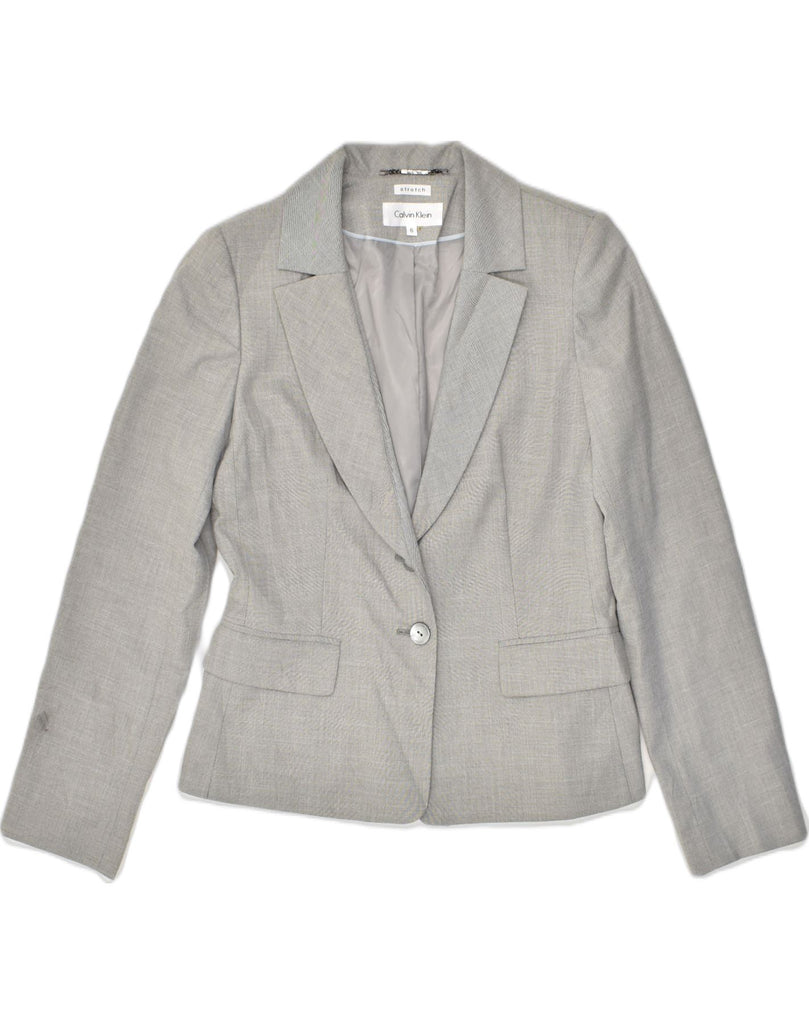 CALVIN KLEIN Womens 2 Button Blazer Jacket US 6 Medium Grey Polyester | Vintage Calvin Klein | Thrift | Second-Hand Calvin Klein | Used Clothing | Messina Hembry 