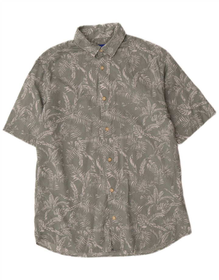 Jack & Jones Mens Short Sleeve Shirt Medium Green Floral Cotton