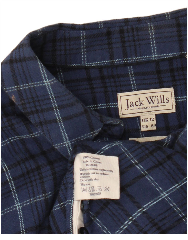 JACK WILLS Womens Flannel Shirt UK 12 Medium  Navy Blue Check Cotton