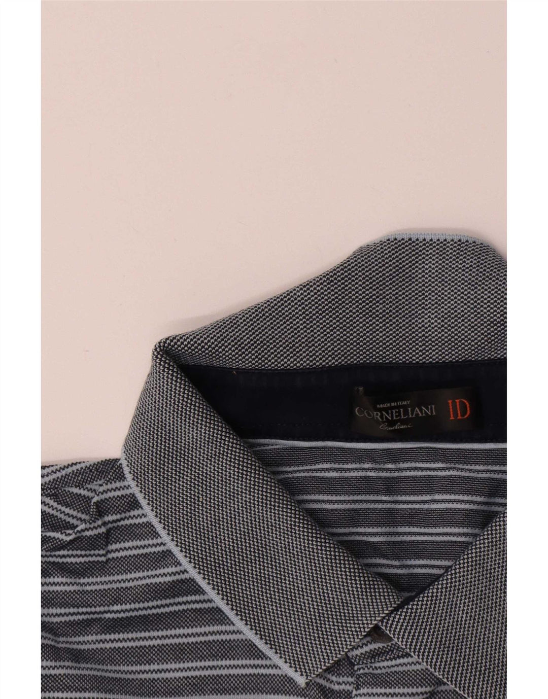 Corneliani Mens Polo Shirt IT 52 Large Blue Striped Polyester