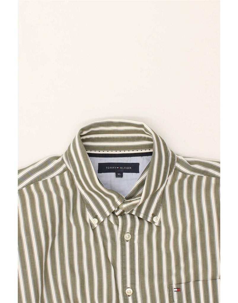 TOMMY HILFIGER Mens Shirt XL Green Striped Cotton Vintage Tommy Hilfiger and Second-Hand Tommy Hilfiger from Messina Hembry 