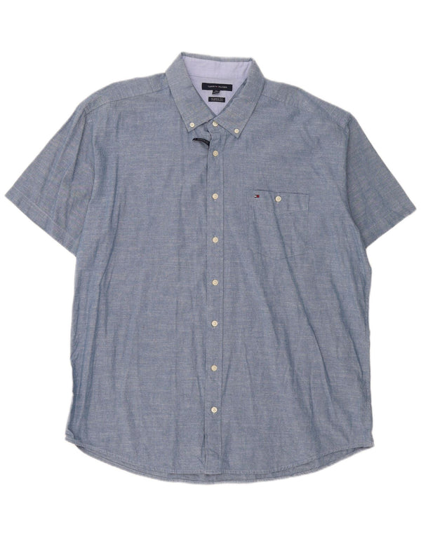 Tommy Hilfiger Mens Short Sleeve Classic Fit Shirt 2XL Blue Cotton