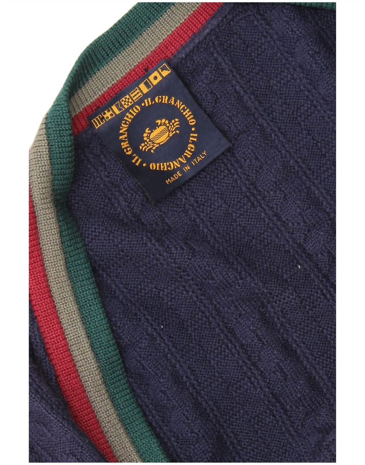 IL GRANCHIO Mens Cardigan Sweater XL Navy Blue