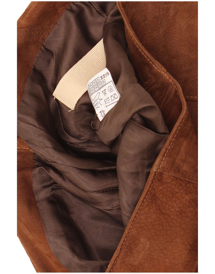 VINTAGE Womens Leather Skirt IT 42 Medium W30 Brown Patchwork Leather