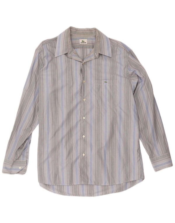 Lacoste Mens Shirt Size 44 XL Blue Striped Cotton