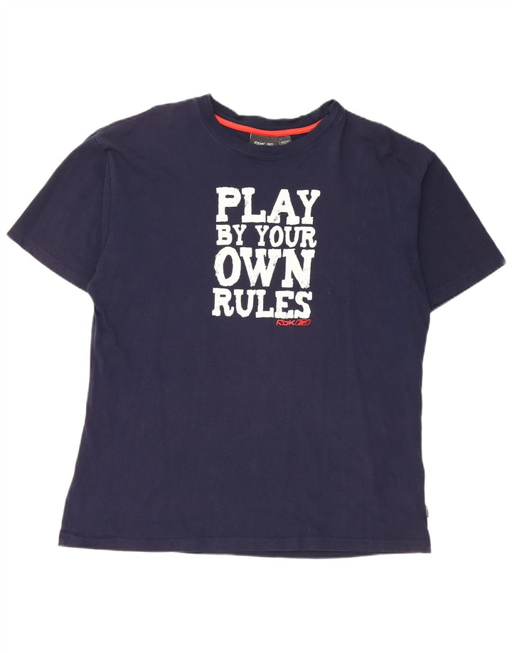 Reebok Mens Graphic T-Shirt Top Large Navy Blue Cotton