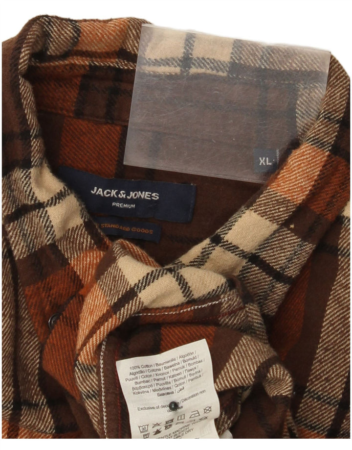 JACK & JONES Mens Flannel Shirt XL Brown Plaid Cotton
