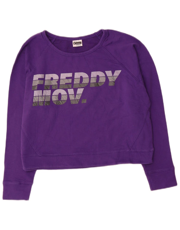 Freddy Womens Crop Graphic Sweatshirt Jumper UK 12 Medium Purple Cotton