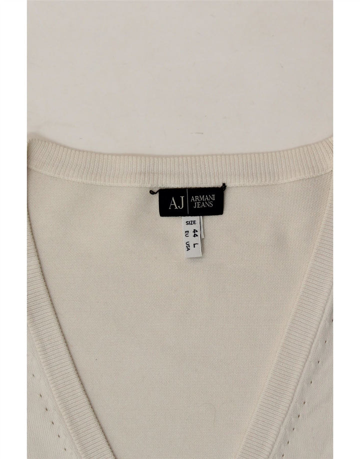 ARMANI JEANS Womens Cardigan Sweater EU 44 XL White Vintage Armani Jeans and Second-Hand Armani Jeans from Messina Hembry 
