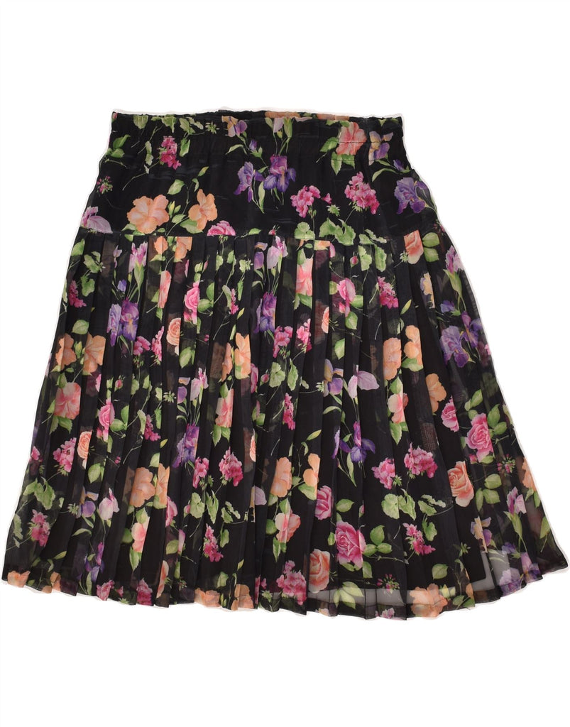 VINTAGE Womens Knife Pleated Skirt UK 8 Small W26 Black Floral Vintage Vintage and Second-Hand Vintage from Messina Hembry 