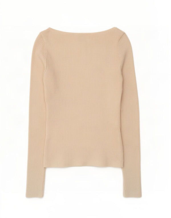 Zara Womens Crop Top Long Sleeve UK 12 Medium Beige Viscose