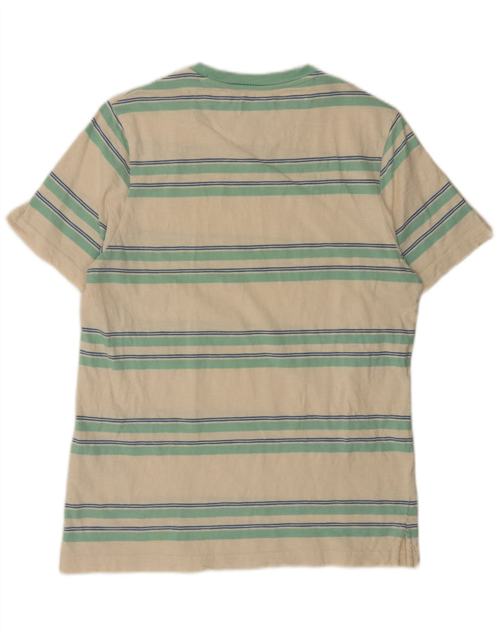 FARAH Mens T-Shirt Top Medium Off White Striped Cotton