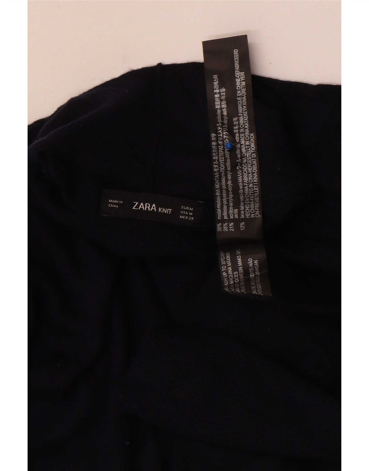 Zara Womens Turtle Neck Jumper Sweater UK 14 Medium Navy Blue Modal