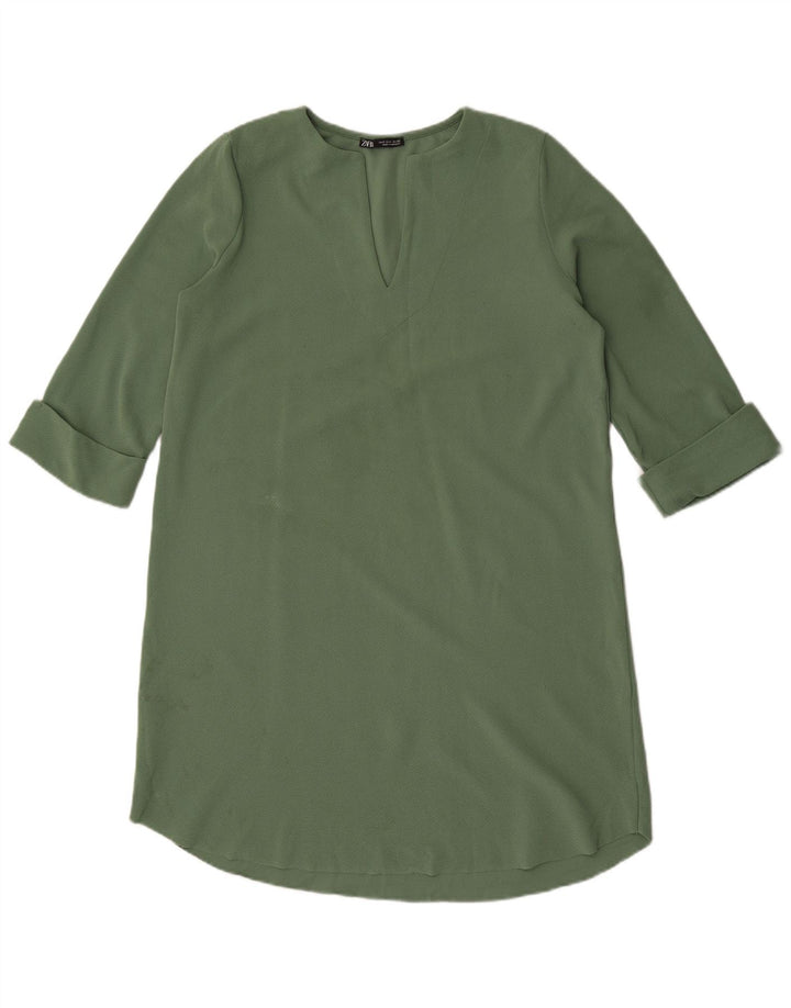 Zara Womens 3/4 Sleeve Oversized Shift Dress UK 10 Small Green