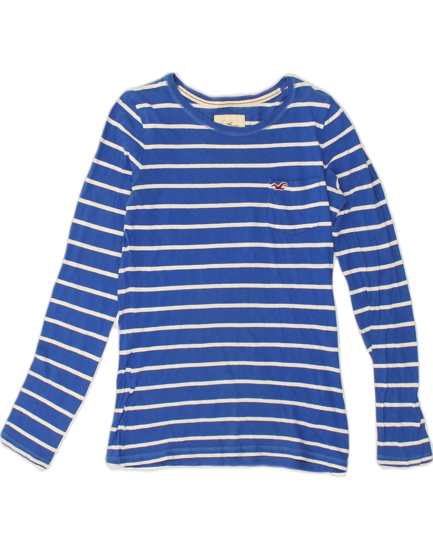 HOLLISTER Womens Top Long Sleeve UK 10 Small Blue Striped Cotton