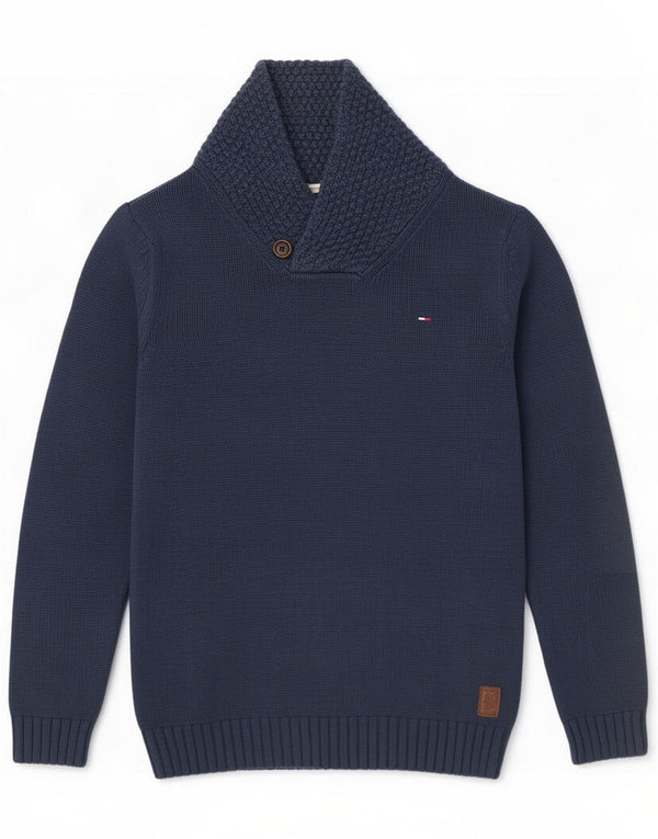 Tommy Hilfiger Mens Shawl Neck Jumper Sweater 2XL Navy Blue Cotton