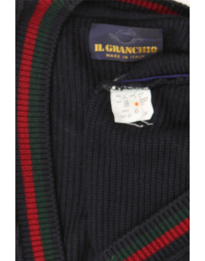 Il Granchio Mens Cardigan Sweater XL Navy Blue Geometric Wool
