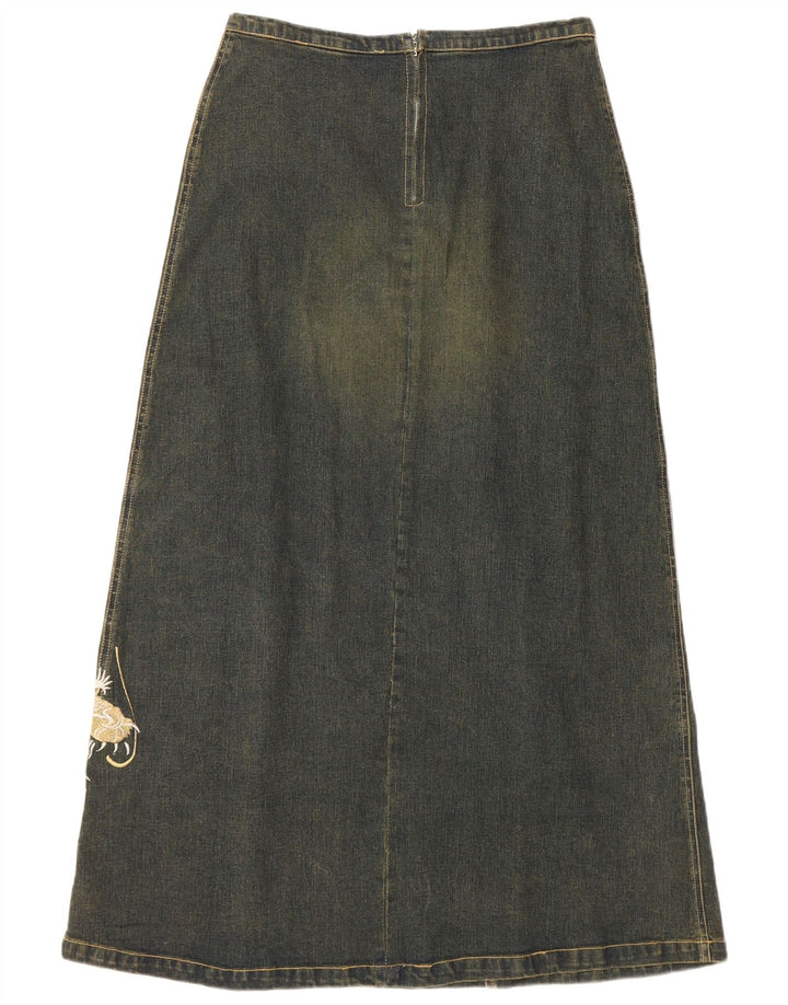 VINTAGE Womens Graphic Denim Skirt UK 12 Medium W30  Blue Cotton