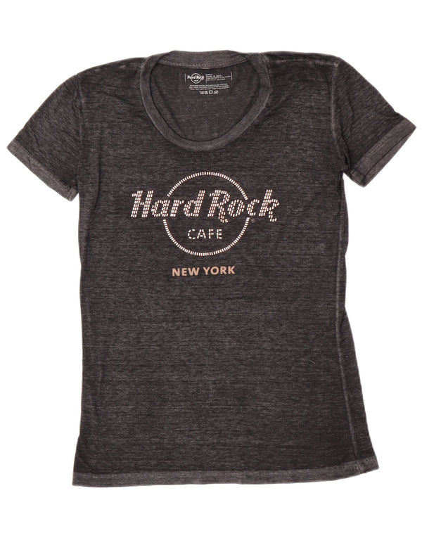 Hard Rock Cafe Womens Graphic T-Shirt Top UK 10 Small Grey Flecked Cotton