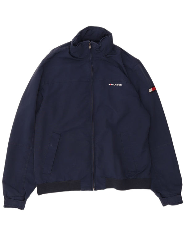 Tommy Hilfiger Mens Hooded Bomber Jacket UK 40 Large Navy Blue Nylon