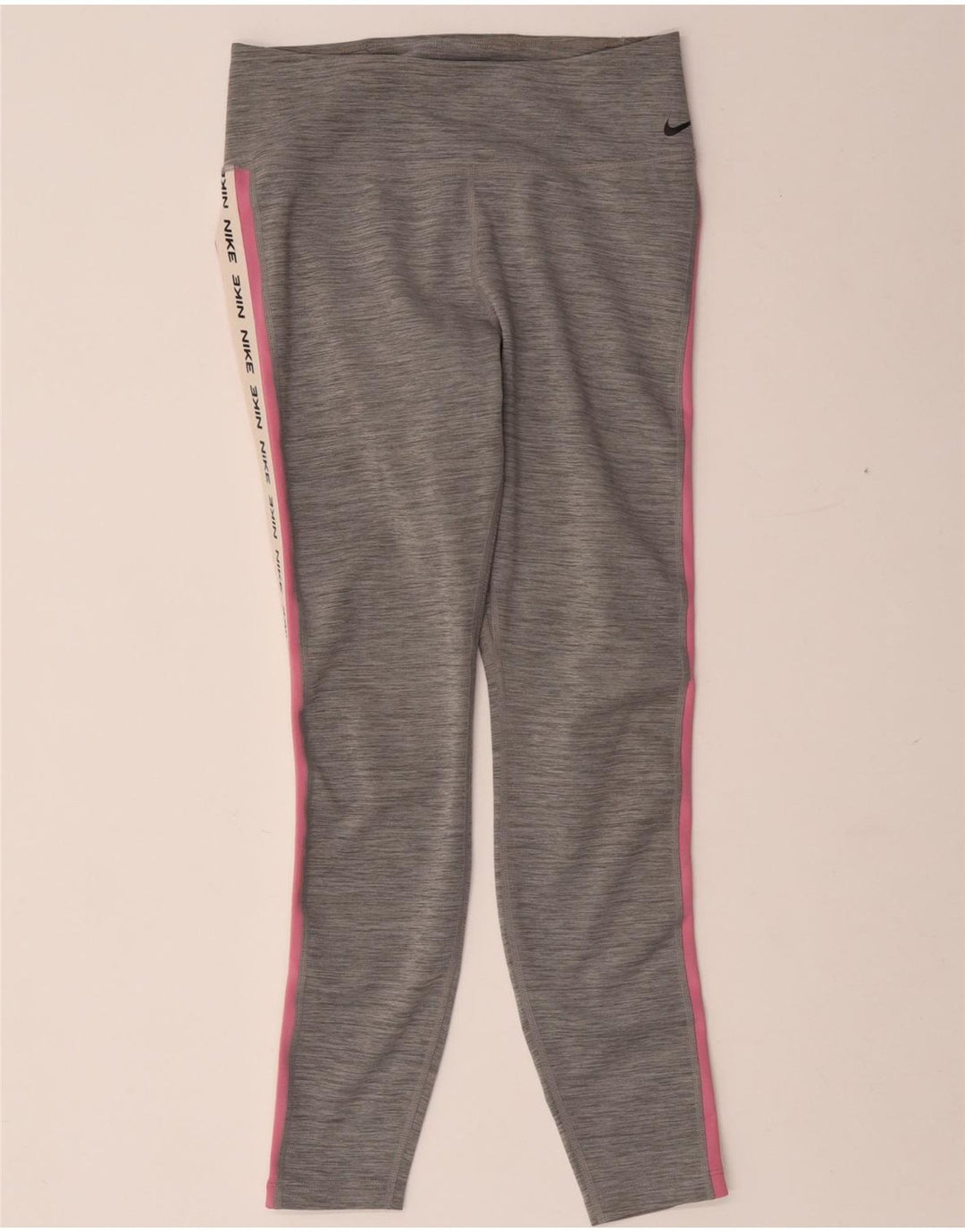 Nike Womens Dri Fit Graphic Leggings UK 12 Medium  Grey Flecked Polyester
