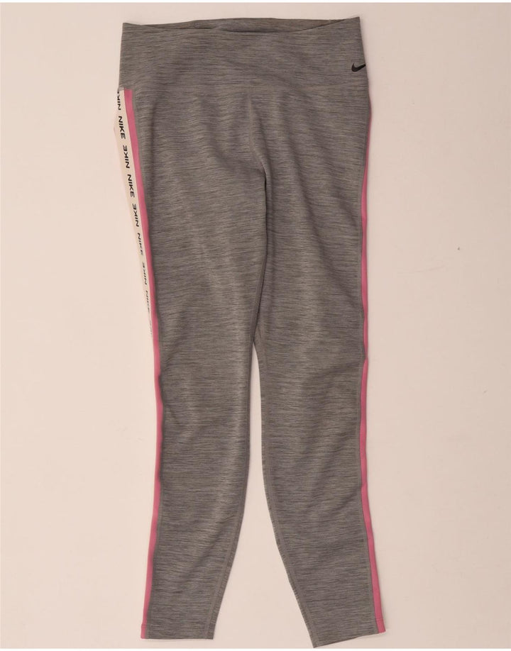 Nike Womens Dri Fit Graphic Leggings UK 12 Medium  Grey Flecked Polyester