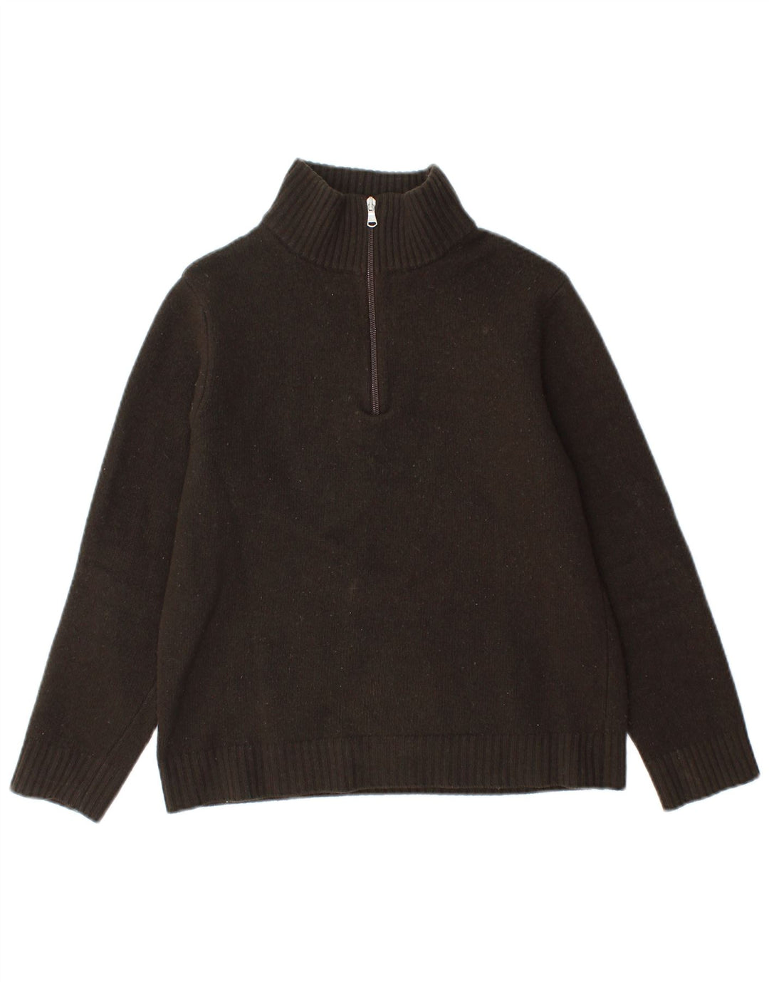 BENETTON Womens Zip Neck Jumper Sweater Small Khaki New Wool