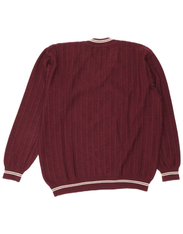 Vintage Mens V-Neck Jumper Sweater XL Burgundy