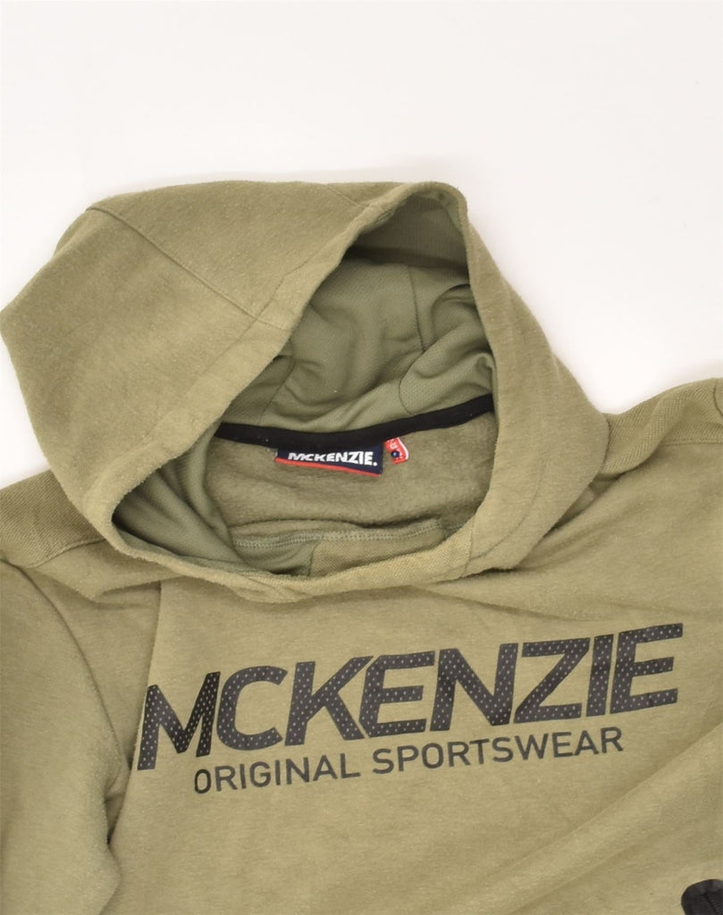 MCKENZIE Boys Graphic Hoodie Jumper 12-13 Years Khaki Cotton | Vintage Mckenzie | Thrift | Second-Hand Mckenzie | Used Clothing | Messina Hembry 