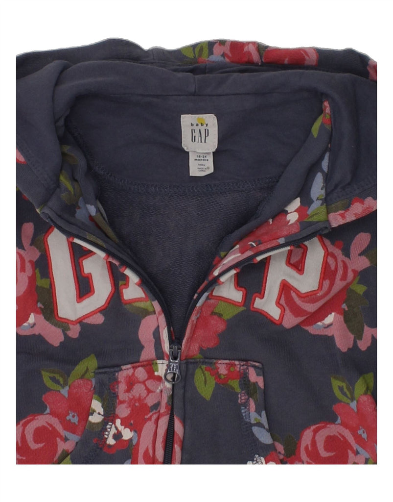 GAP Baby Girls Graphic Zip Hoodie Sweater 18-24 Months Navy Blue Floral | Vintage Gap | Thrift | Second-Hand Gap | Used Clothing | Messina Hembry 