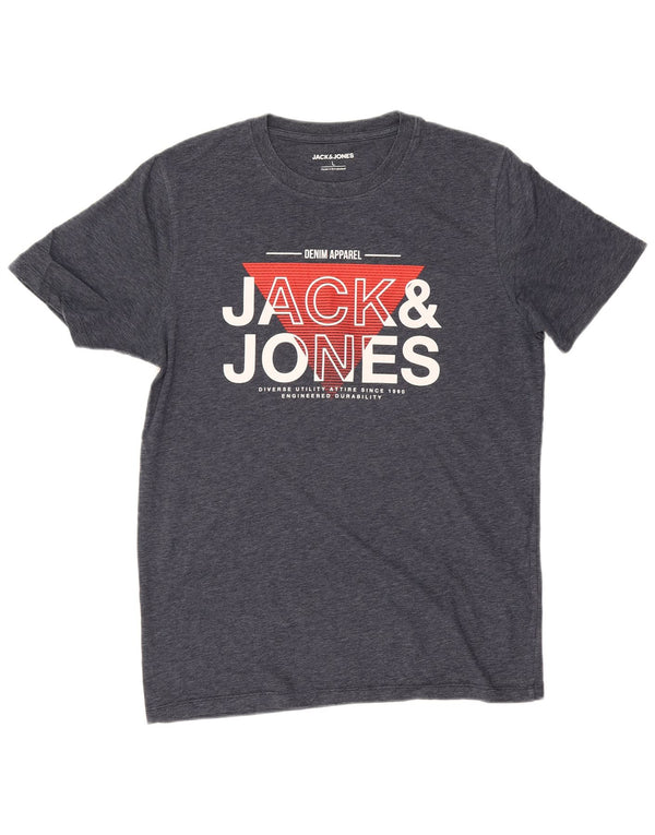 Jack & Jones Mens Graphic T-Shirt Top Large Navy Blue Cotton