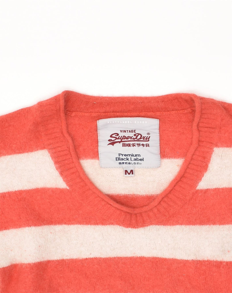 SUPERDRY Womens V-Neck Jumper Sweater UK 14 Medium Orange Striped Wool | Vintage Superdry | Thrift | Second-Hand Superdry | Used Clothing | Messina Hembry 