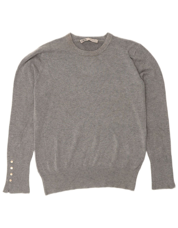 Zara Womens Crew Neck Jumper Sweater UK 14 Large Grey