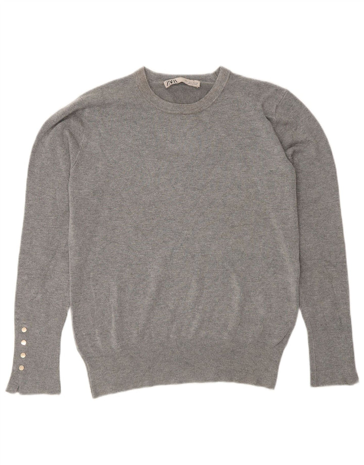 Zara Womens Crew Neck Jumper Sweater UK 14 Large Grey
