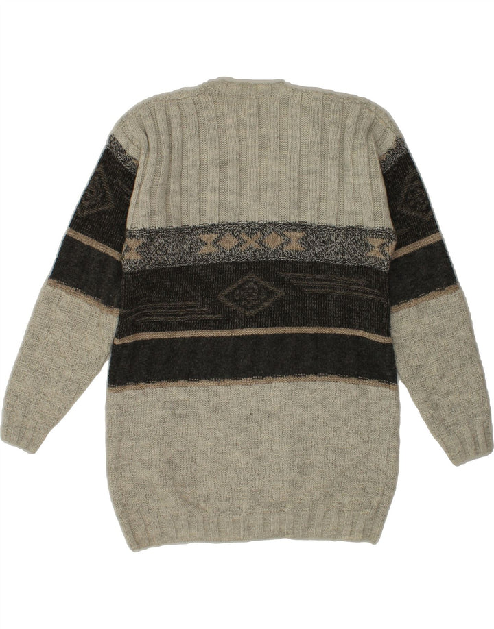 VINTAGE Mens V-Neck Jumper Sweater Medium Grey Striped Vintage Vintage and Second-Hand Vintage from Messina Hembry 