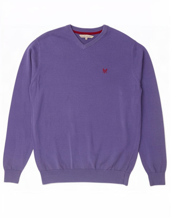 Crew Clothing Mens V-Neck Jumper Sweater Medium Purple Cotton