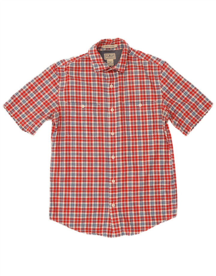 L.L.Bean Mens Short Sleeve Shirt Small Red Check Cotton