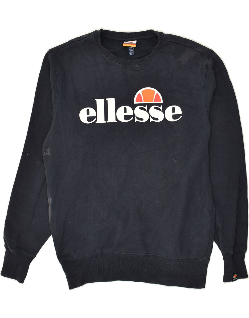 ELLESSE Mens Graphic Sweatshirt Jumper Medium Navy Blue Cotton Vintage Ellesse and Second-Hand Ellesse from Messina Hembry 