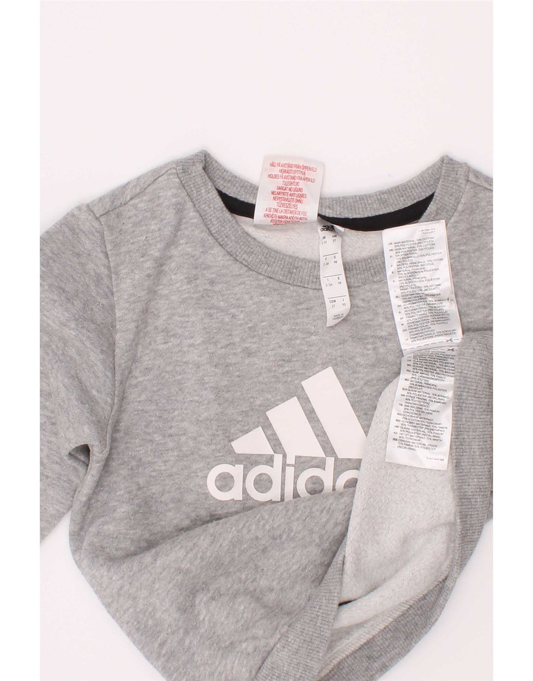 Adidas Boys Graphic Sweatshirt Jumper 2-3 Years Grey Flecked Cotton
