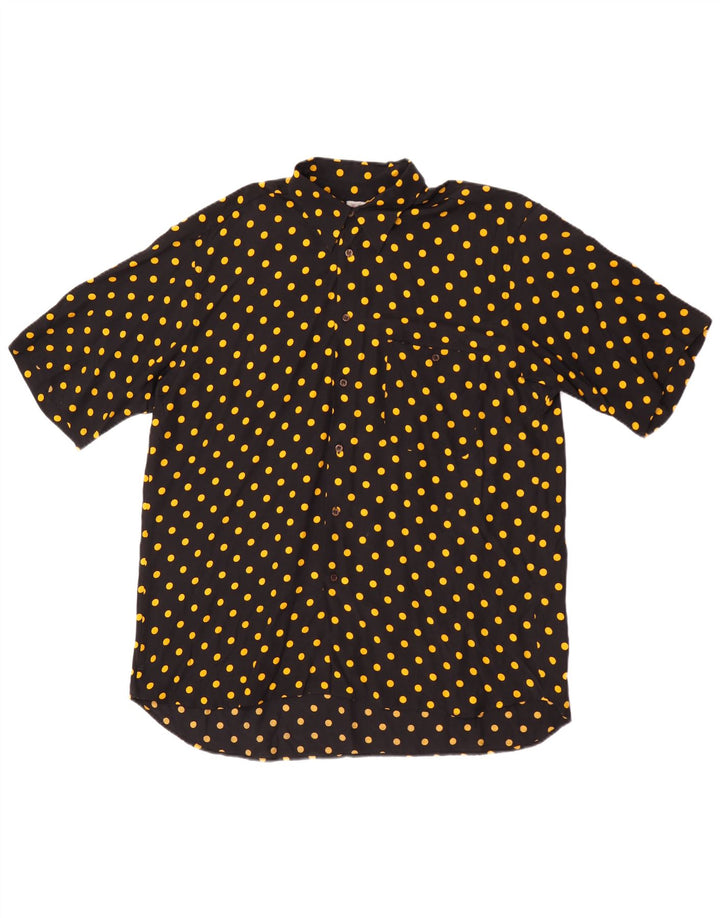 VINTAGE Mens Short Sleeve Shirt Medium Black Spotted