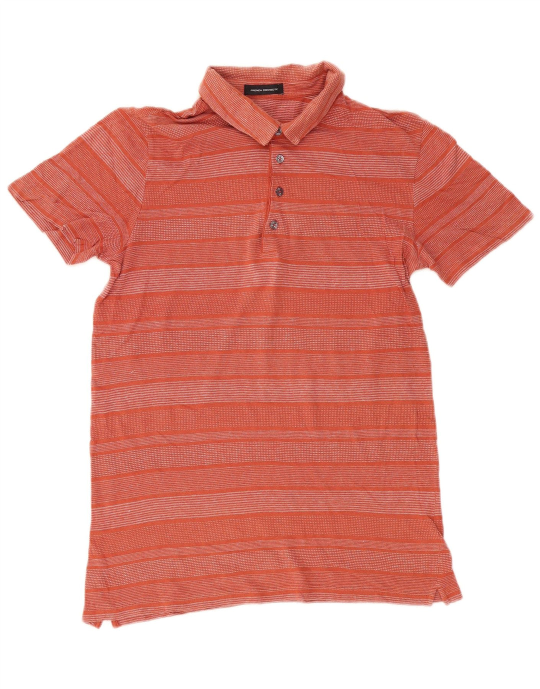 French Connection Mens Polo Shirt Large Orange Striped Cotton