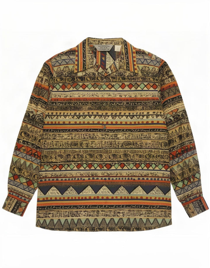 Vintage Womens Shirt UK 16 Large Multicoloured Geometric Silk