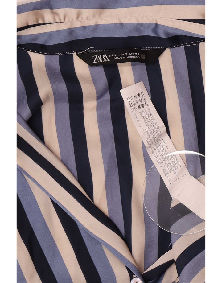 Zara Womens Shirt Blouse UK 10 Small Blue Striped Polyester