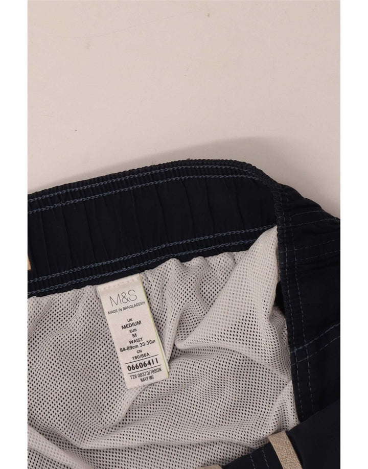 Marks & Spencer Mens Cargo Swimming Shorts Medium Navy Blue Cotton