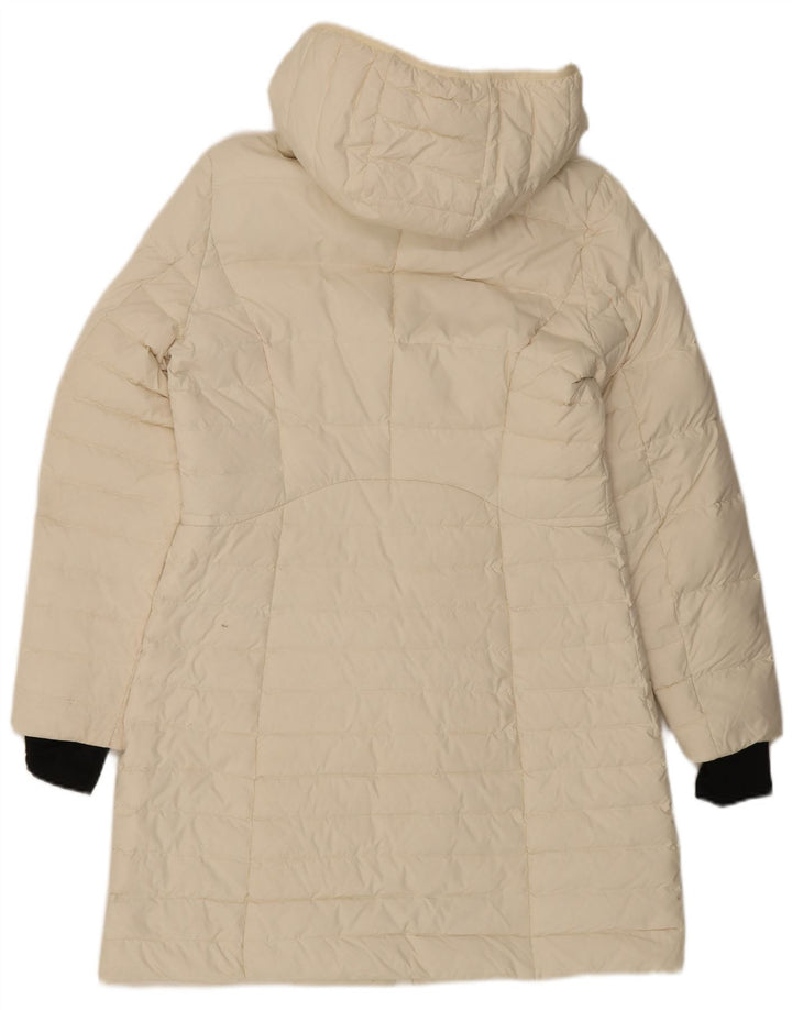 VINTAGE Womens Hooded Padded Coat UK 14 Medium Off White Polyester