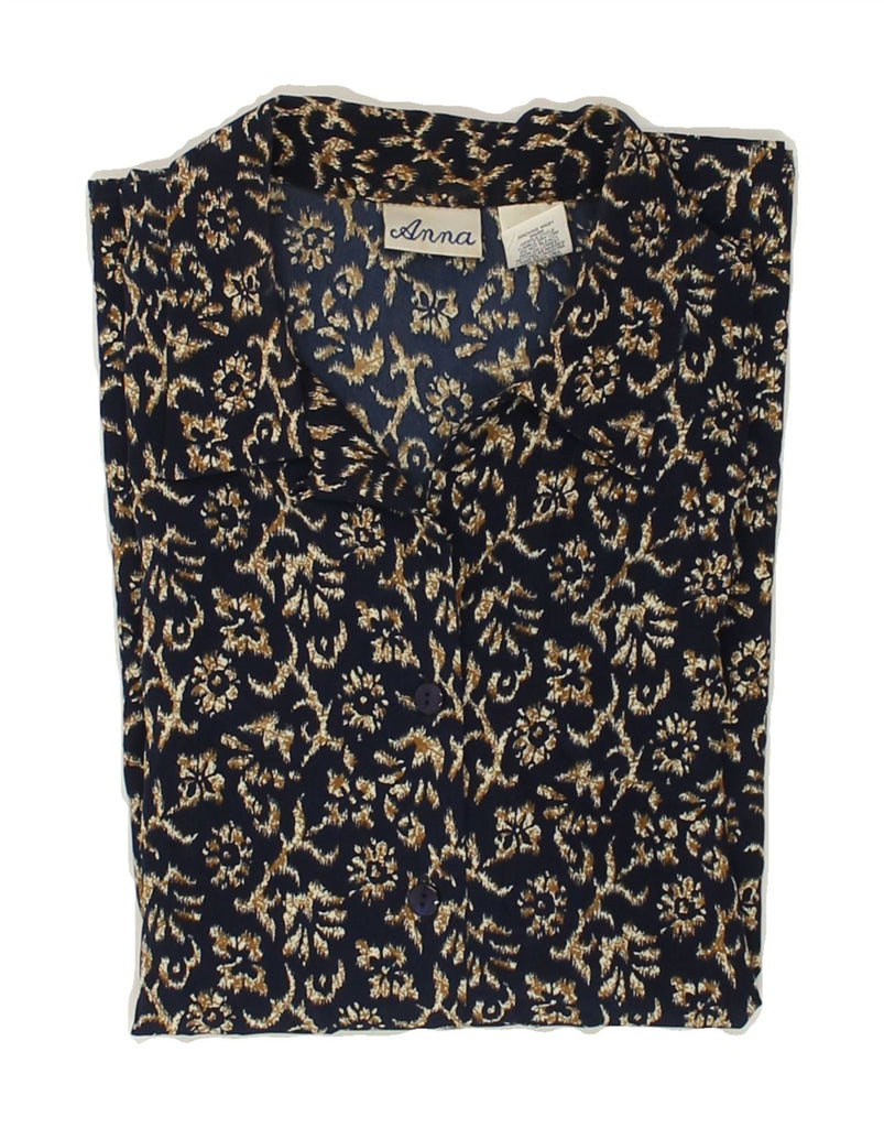 VINTAGE Womens Shirt UK 14 Medium Navy Blue Floral Polyester | Vintage Vintage | Thrift | Second-Hand Vintage | Used Clothing | Messina Hembry 